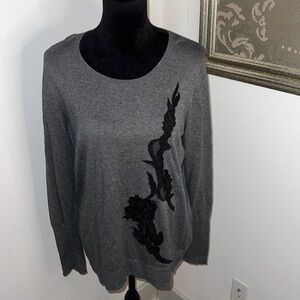 APT. 9 gray black embellished‎ light long sleeve sweater top Sz XL
